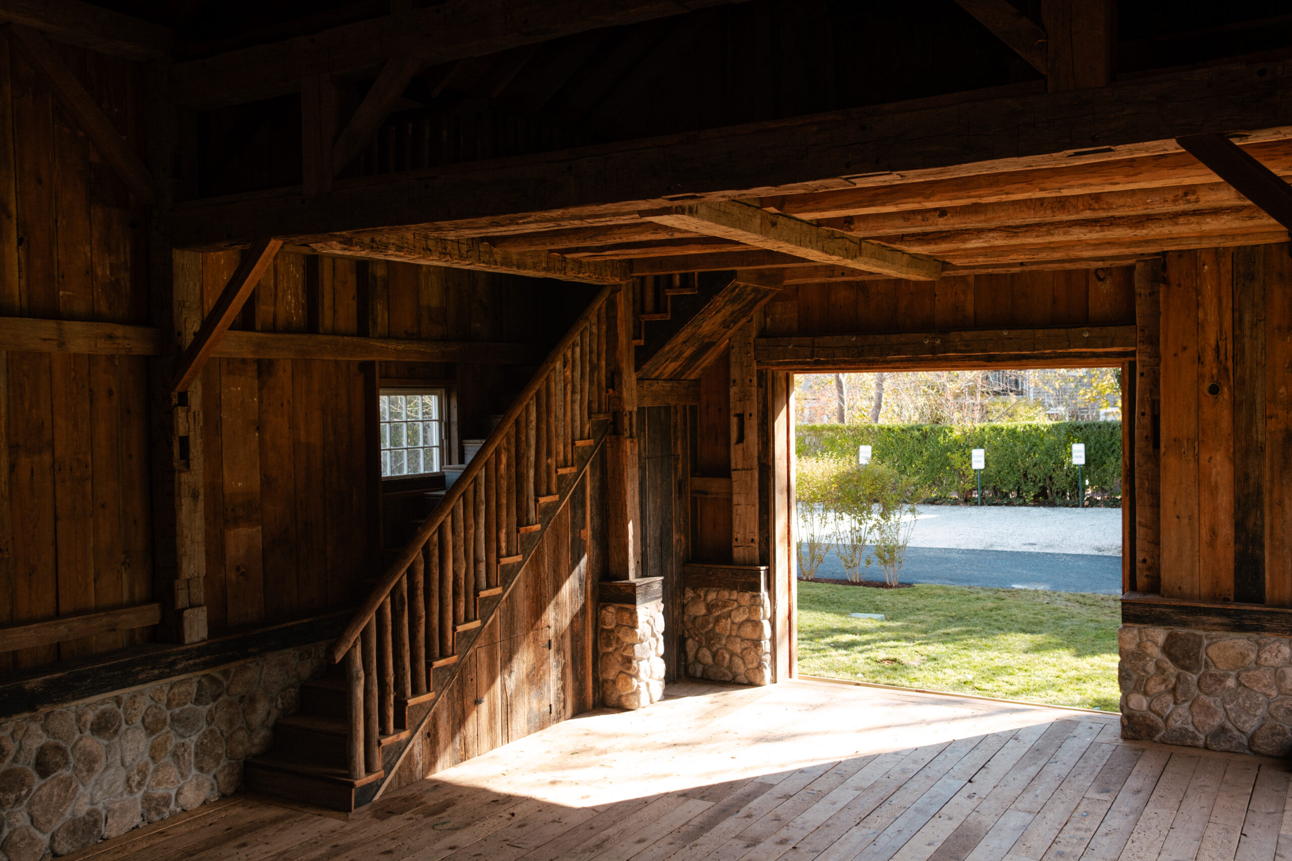 Inside reclaimed and rebuilt historic barn on nantucket island